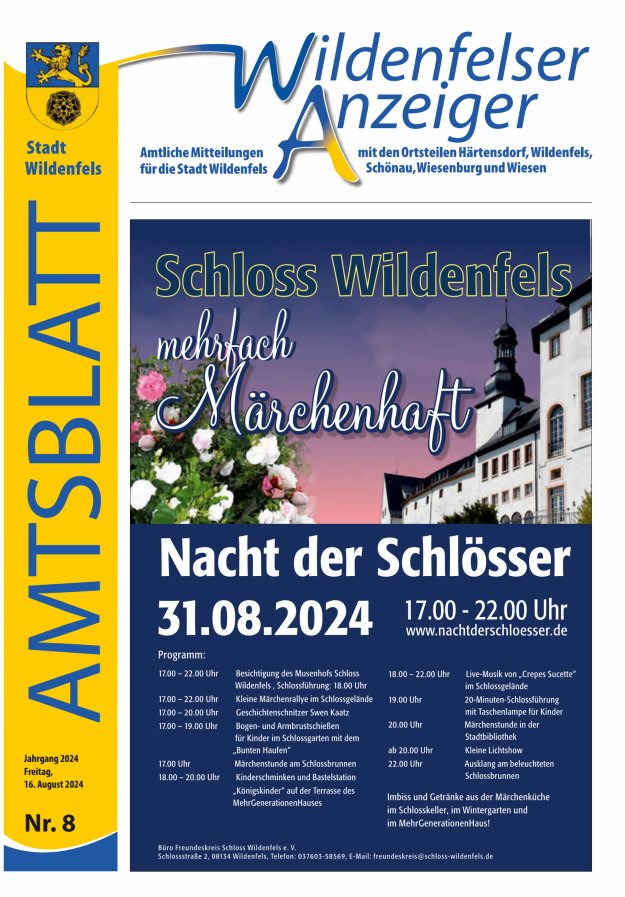 Wildenfelser Anzeiger Titelblatt 08/2024