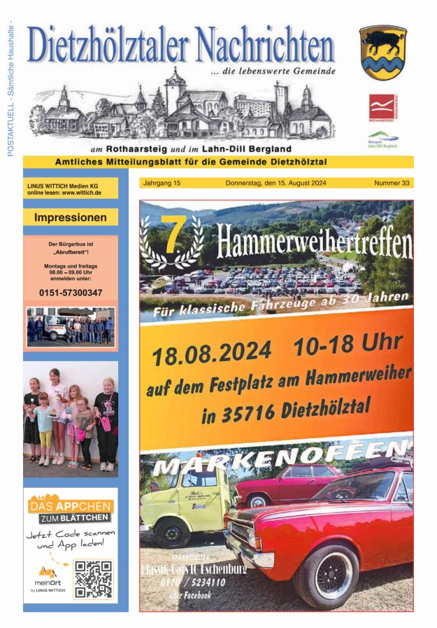 Dietzhölztaler Nachrichten Titelblatt 33/2024