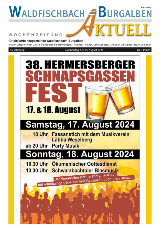 Amtsblatt der Verbandsgemeinde Waldfischbach-Burgalben Titelblatt 33/2024