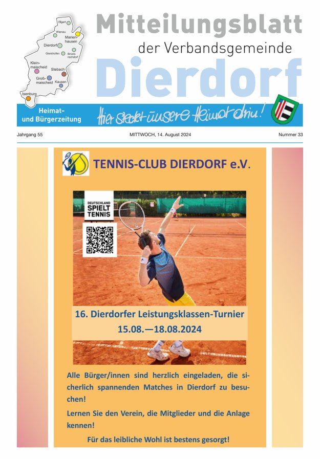 Mitteilungsblatt der Verbandsgemeinde Dierdorf Titelblatt 33/2024