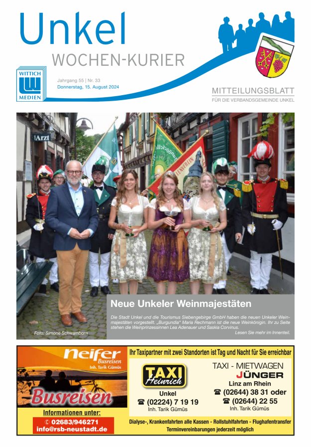Wochen-Kurier Verbandsgemeinde Unkel Titelblatt 33/2024