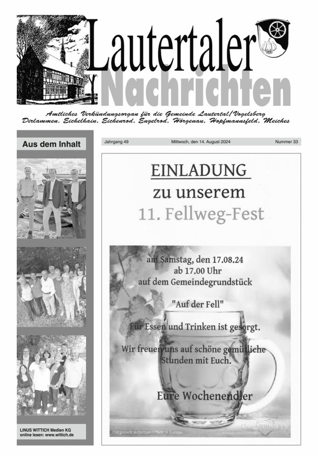Lautertaler Nachrichten Titelblatt 33/2024