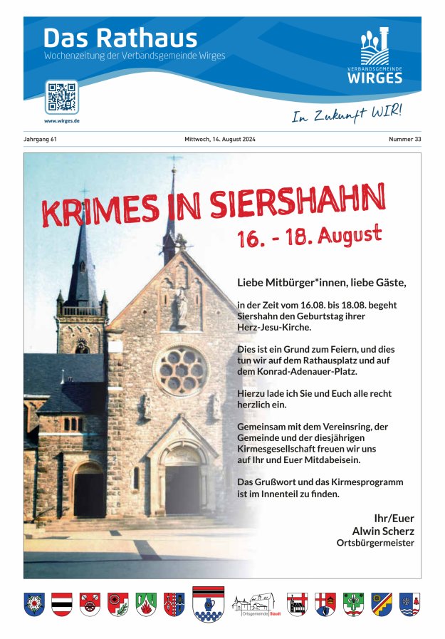 Das Rathaus - Informationen für die Bürger in der VG Wirges Titelblatt 33/2024