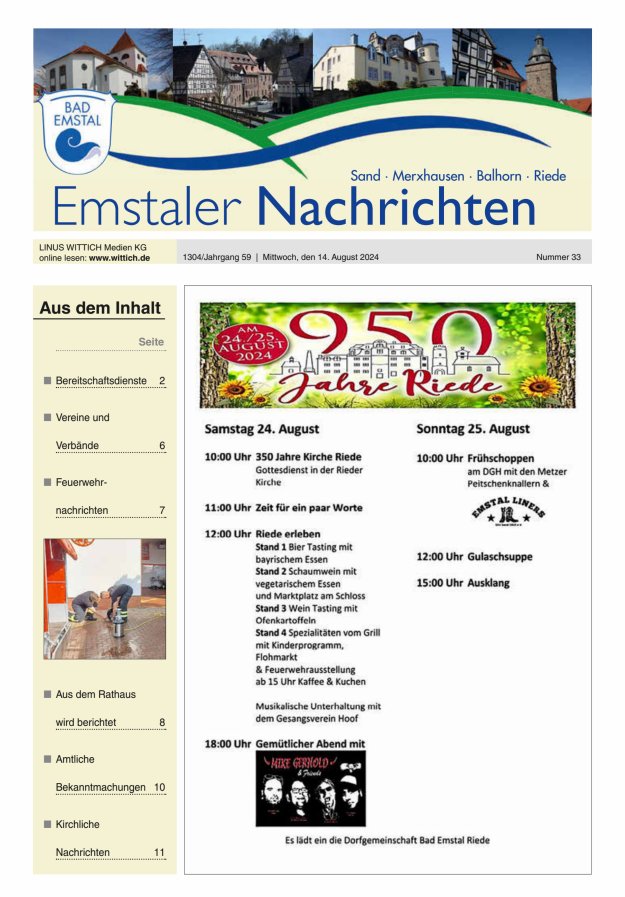 Emstaler Nachrichten Titelblatt 33/2024