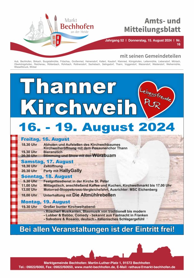 Amts- und Mitteilungsblatt für den Markt Bechhofen Titelblatt 16/2024
