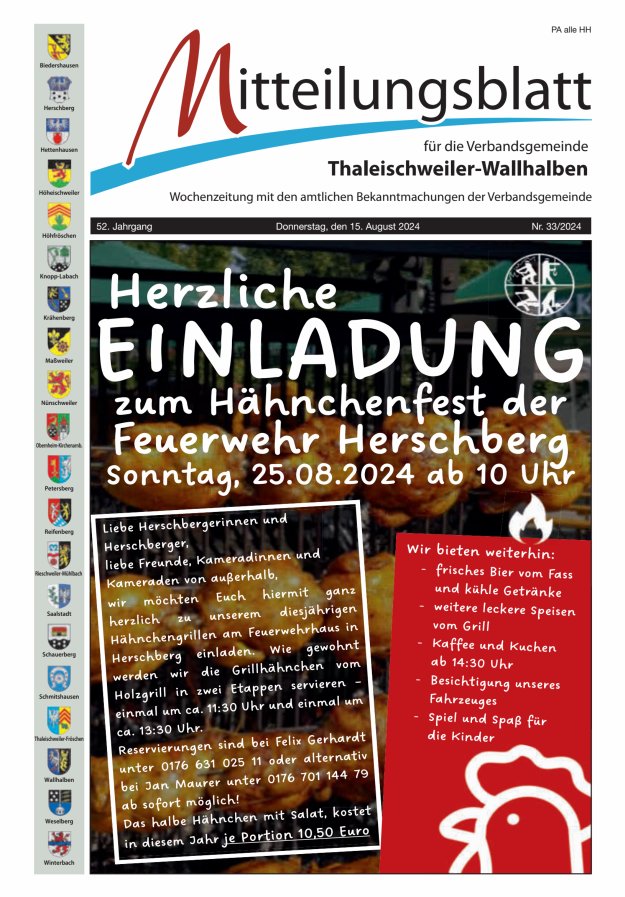 Mitteilungsblatt VG Thaleischweiler-Wallhalben Titelblatt 33/2024