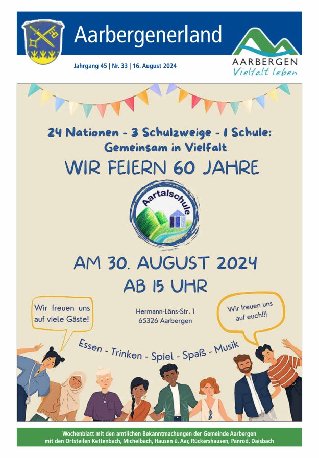Aarbergenerland - Wochenblatt mit den amtlichen Bekanntmachungen Titelblatt 33/2024