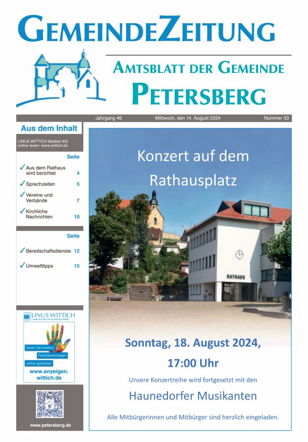 Amtsblatt Blickpunkt Petersberg Titelblatt 33/2024