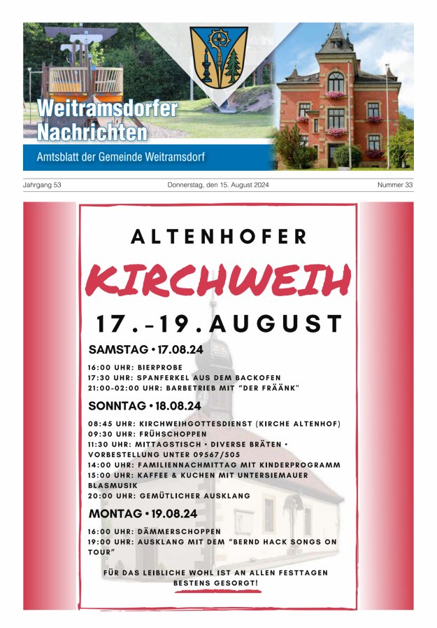 Weitramsdorfer Nachrichten Titelblatt 33/2024