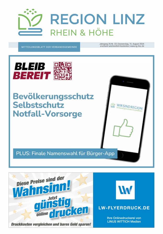 Unsere Verbandsgemeinde Linz am Rhein Titelblatt 33/2024