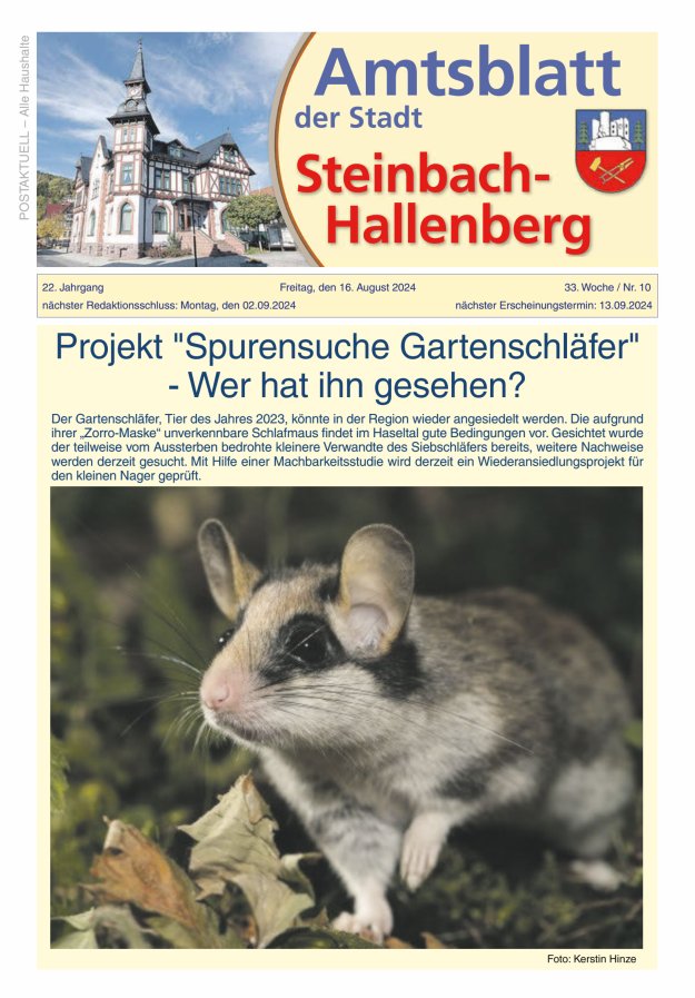 Amtsblatt der Stadt Steinbach-Hallenberg Titelblatt 10/2024