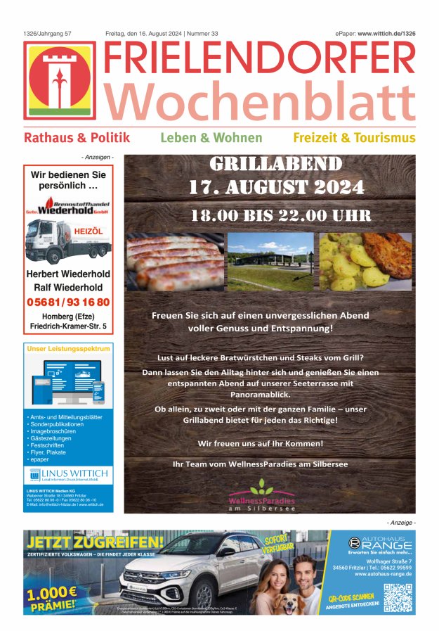 Frielendorfer Wochenblatt Titelblatt 33/2024