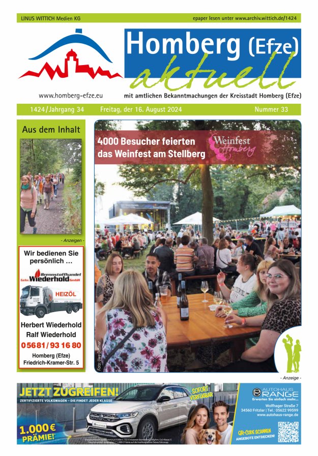 Homberg Efze aktuell Titelblatt 33/2024