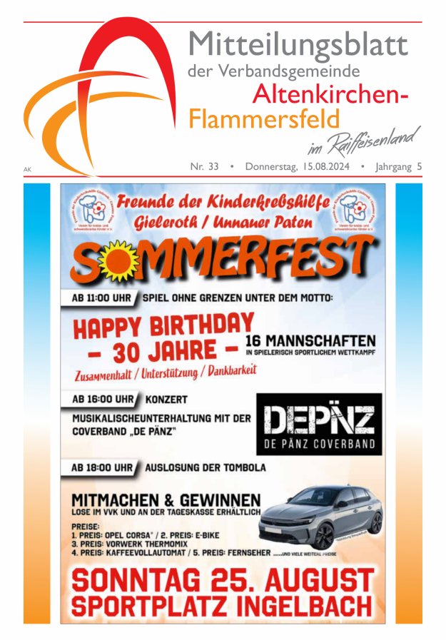 Mitteilungsblatt Verbandsgemeinde Altenkirchen-Flammersfeld Titelblatt 33/2024