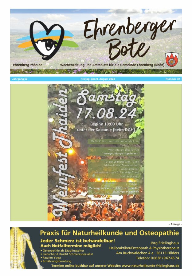 Ehrenberger Bote Titelblatt 32/2024
