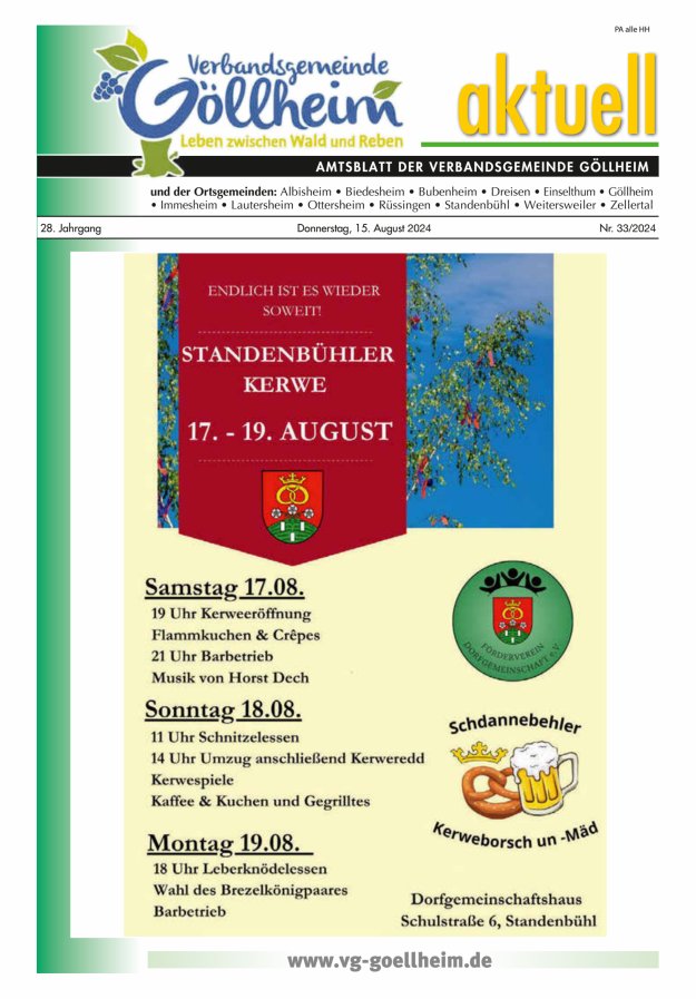 Verbandsgemeinde Göllheim aktuell Titelblatt 33/2024