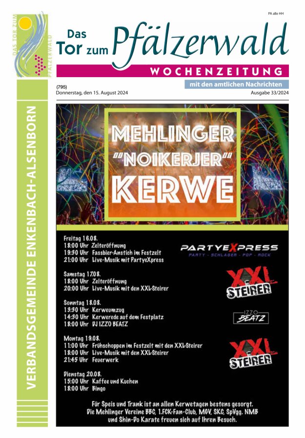 Das Tor zum Pfälzer Wald - VG Enkenbach-Alsenborn Titelblatt 33/2024