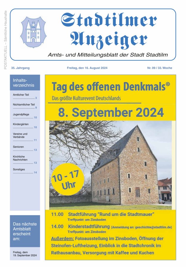 Stadtilmer Anzeiger Titelblatt 09/2024