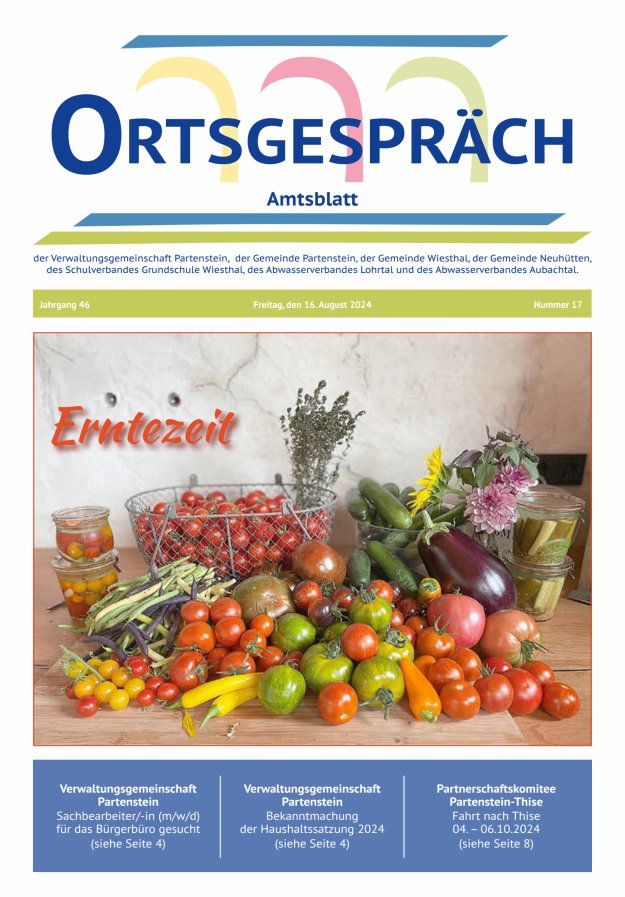 Ortsgespräch - Amtsblatt der VG Partenstein und ihrer Körperschaften Titelblatt 17/2024