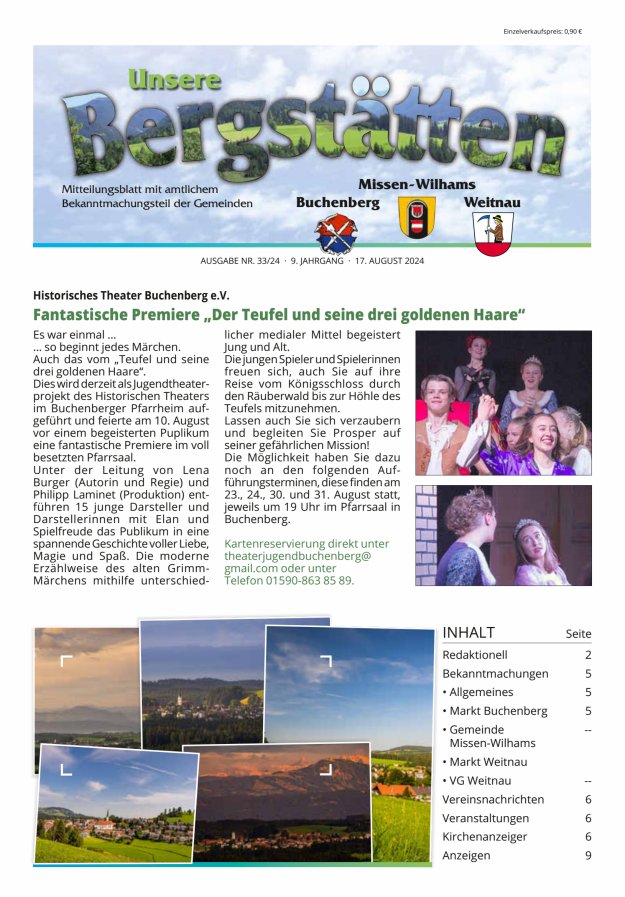 Unsere Bergstätten Mitteilungsblatt mit amtlichem Bekanntmachungsteil Titelblatt 33/2024