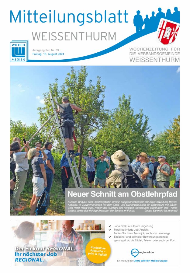 Mitteilungsblatt für den Bereich der Verbandsgemeinde Weißenthurm Titelblatt 33/2024