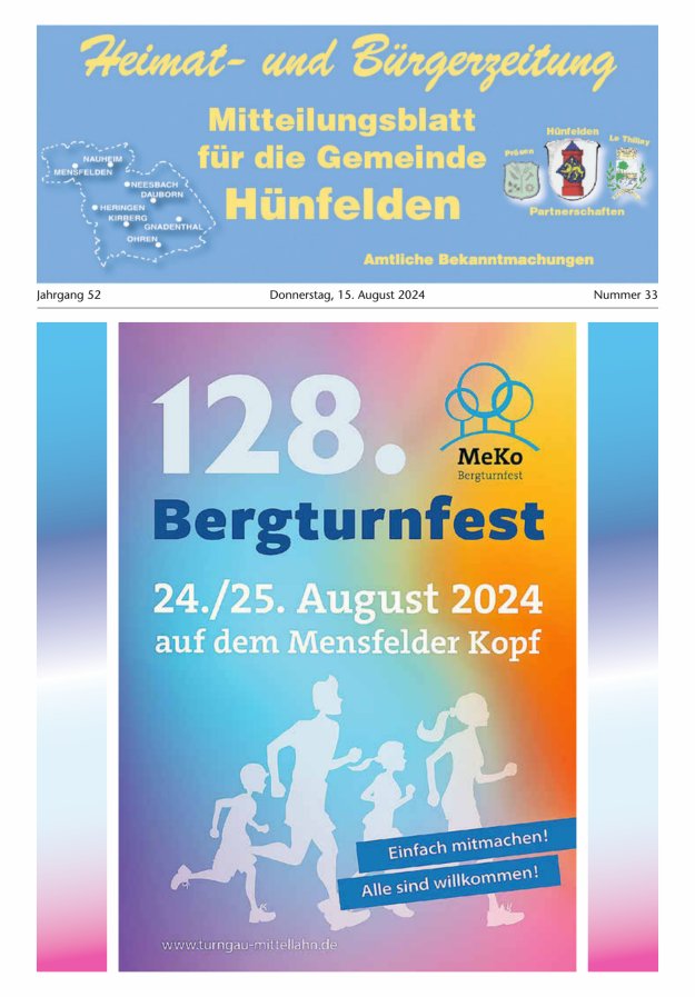 Mitteilungsblatt für die Gemeinde Hünfelden Titelblatt 33/2024