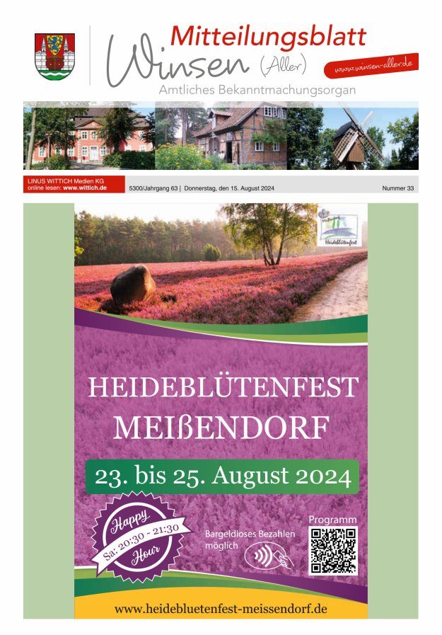 Mitteilungsblatt der Gemeinde Winsen Titelblatt 33/2024