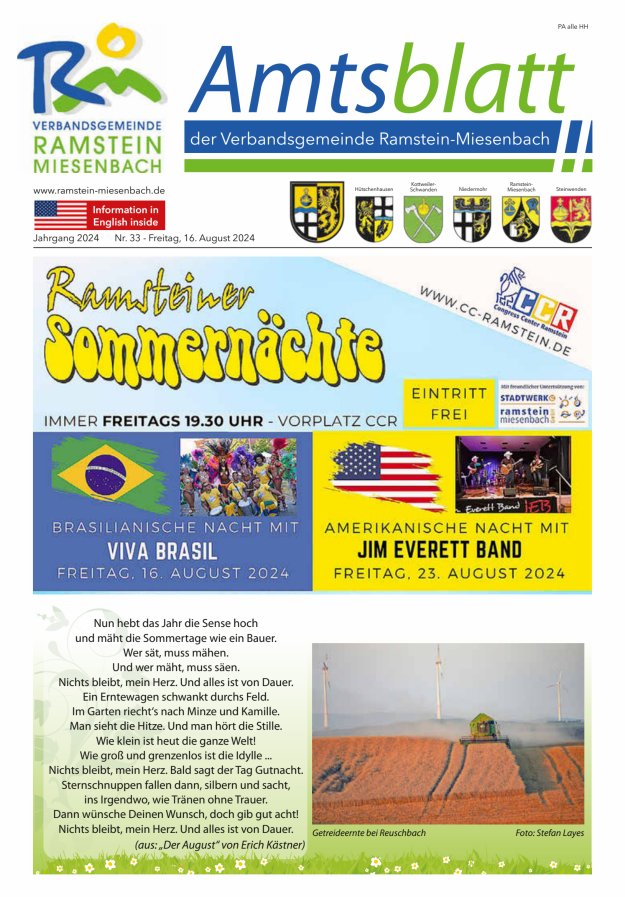 Amtsblatt VG Ramstein-Miesenbach Titelblatt 33/2024