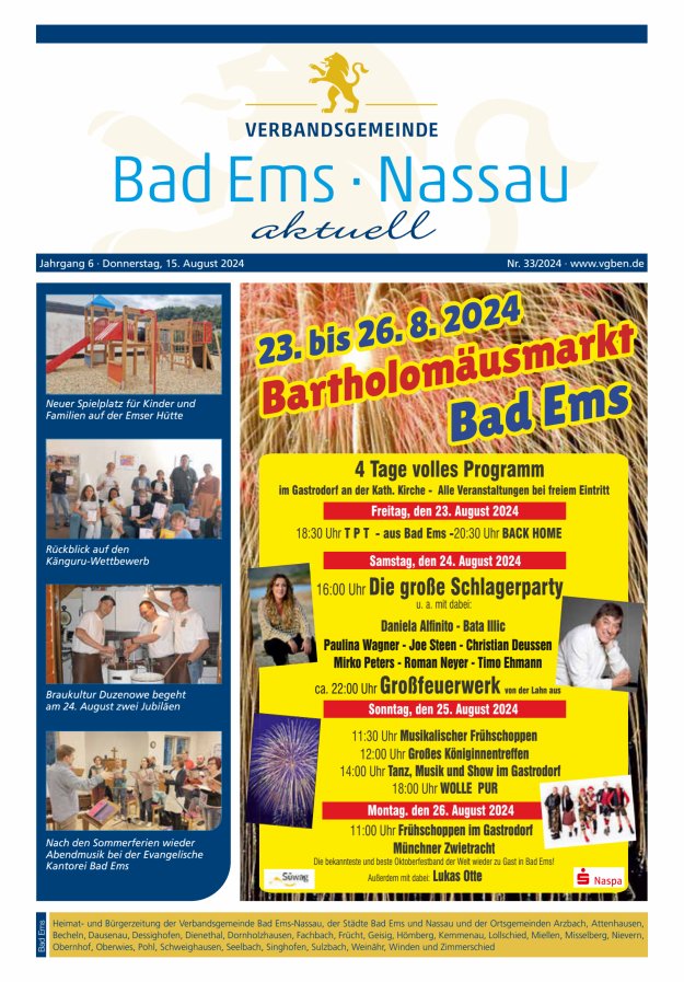 Bad Ems-Nassau aktuell Ausgabe Bad Ems Titelblatt 33/2024