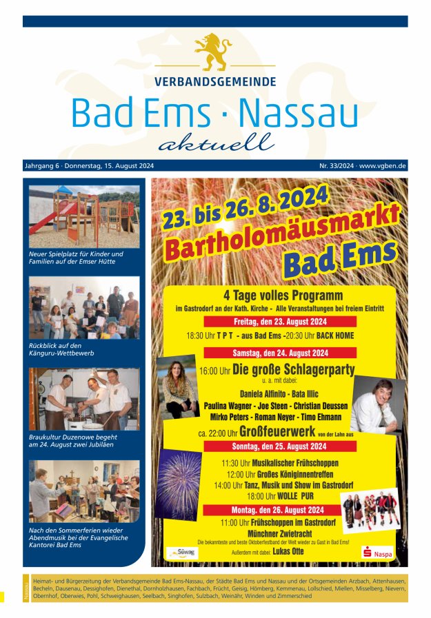Bad Ems-Nassau aktuell Ausgabe Nassau Titelblatt 33/2024