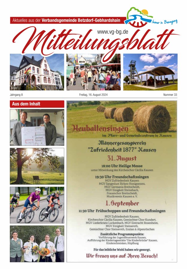 Aktuelles aus der VG Betzdorf-Gebhardshain Ausgabe Gebhardshain Titelblatt 33/2024