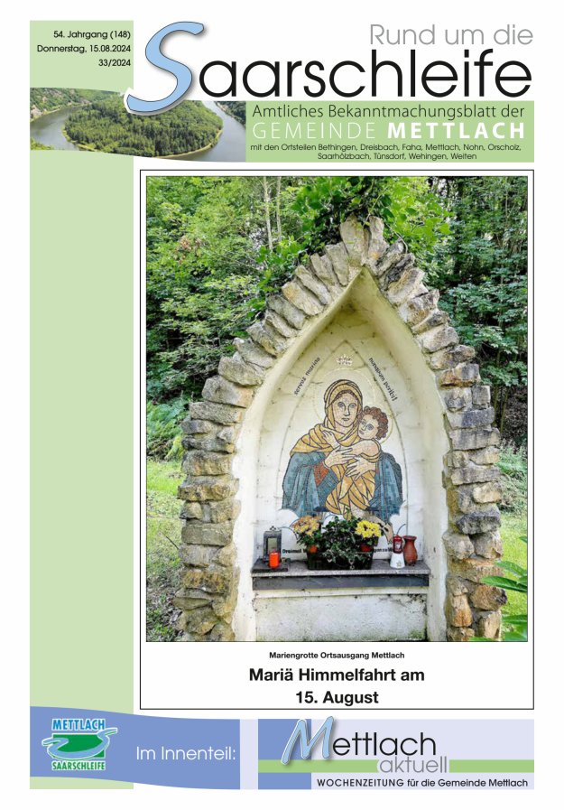 Rund um die Saarschleife Gemeinde Mettlach Titelblatt 33/2024