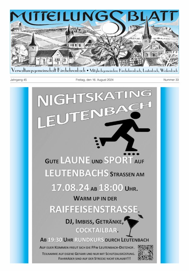 Mitteilungsblatt Verwaltungsgemeinschaft Kirchehrenbach Titelblatt 33/2024