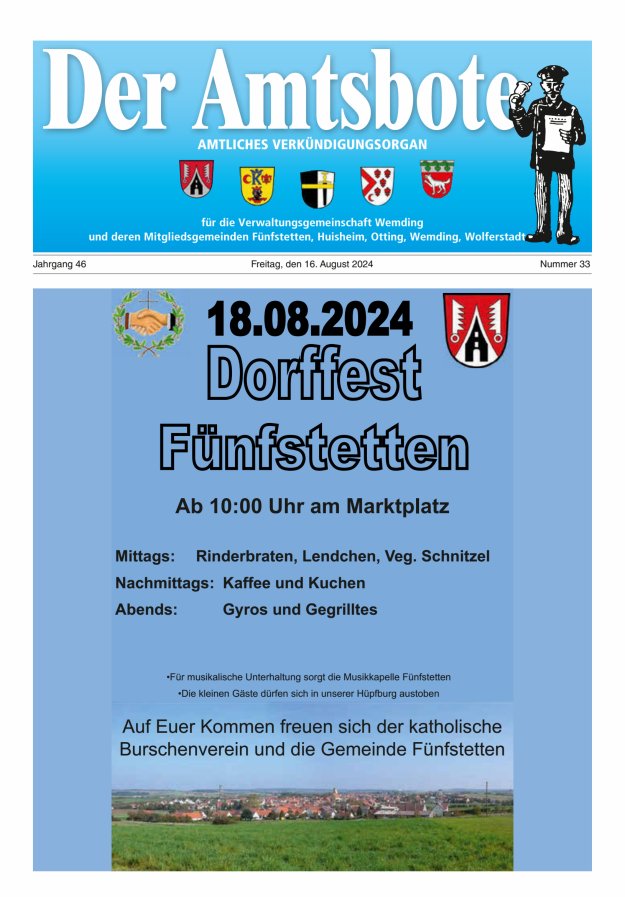 Der Amtsbote - Wemding Verwaltungsgemeinschaft Titelblatt 33/2024