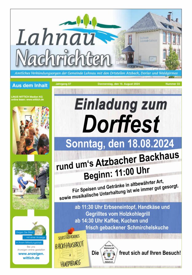Lahnau Nachrichten Titelblatt 33/2024