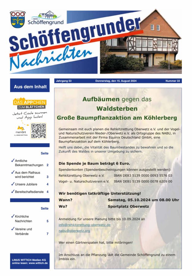 Schöffengrunder Nachrichten Titelblatt 33/2024