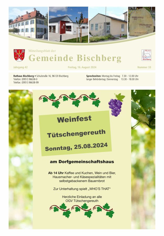 Mitteilungsblatt der Gemeinde Bischberg Titelblatt 33/2024