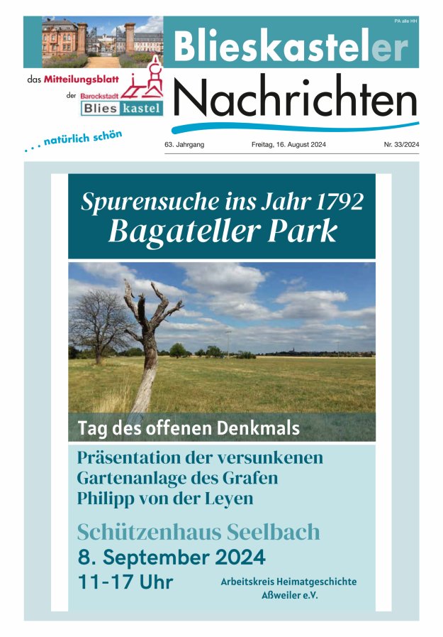 Blieskasteler Nachrichten  Titelblatt 33/2024
