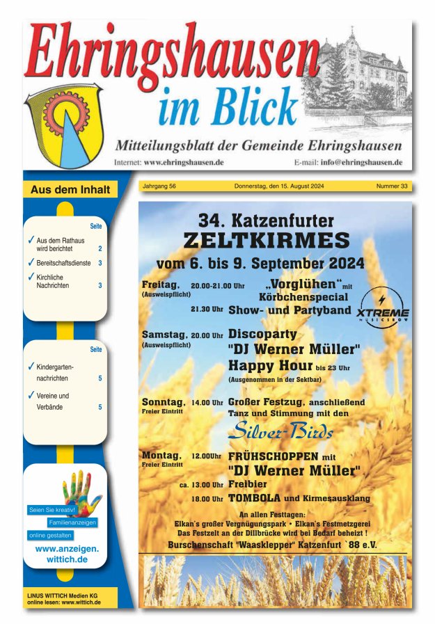 Mitteilungsblatt der Gemeinde Ehringshausen Titelblatt 33/2024