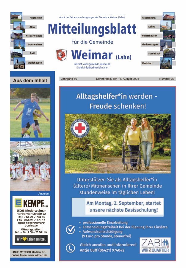 Mitteilungsblatt für die Gemeinde Weimar Titelblatt 33/2024