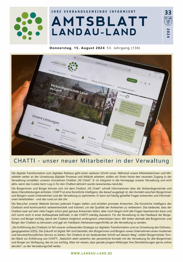 Amtsblatt VG Landau-Land Titelblatt 33/2024