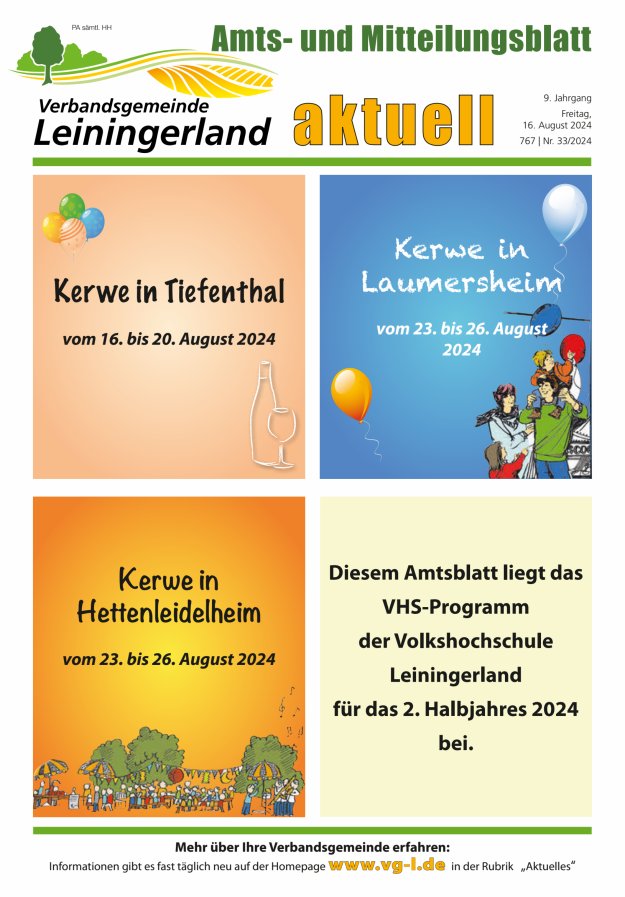 VG Leiningerland aktuell Titelblatt 33/2024