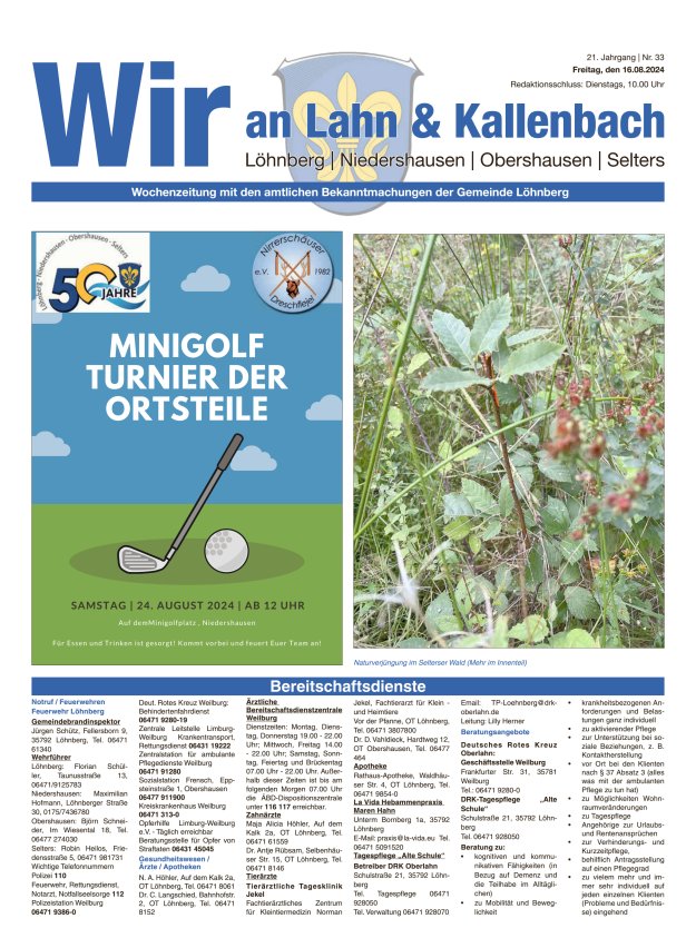 Amtliches Mitteilungsblatt der Gemeinde Löhnberg Titelblatt 33/2024