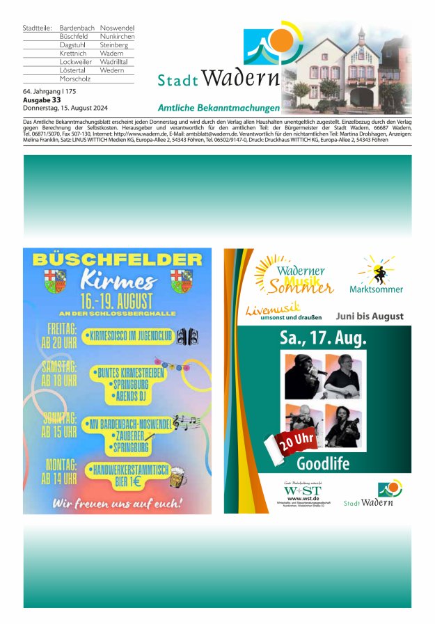 Stadt Wadern Titelblatt 33/2024