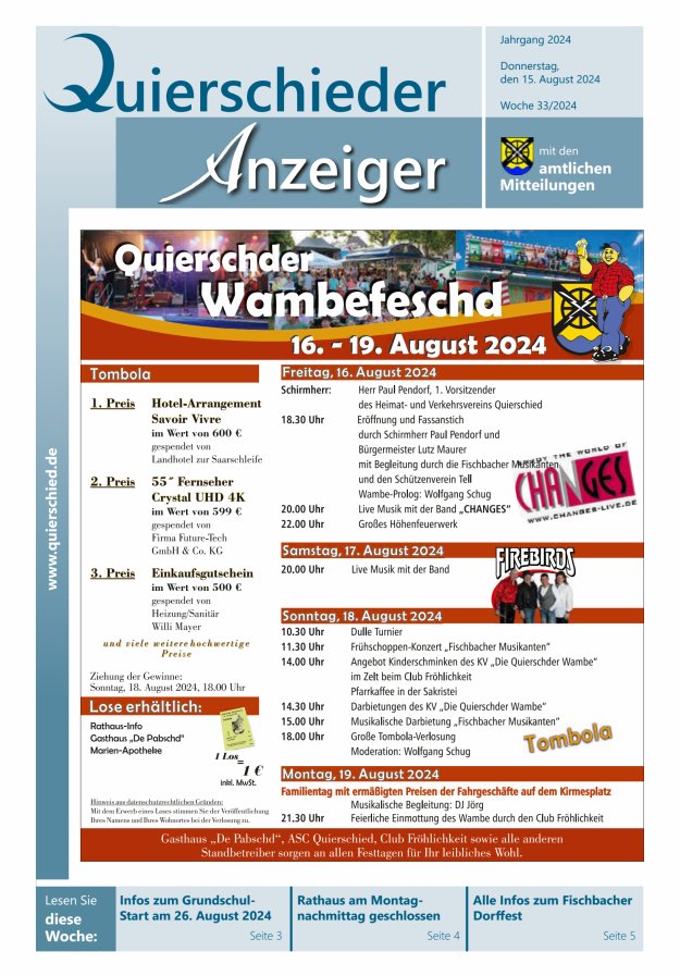 Quierschieder Anzeiger Titelblatt 33/2024