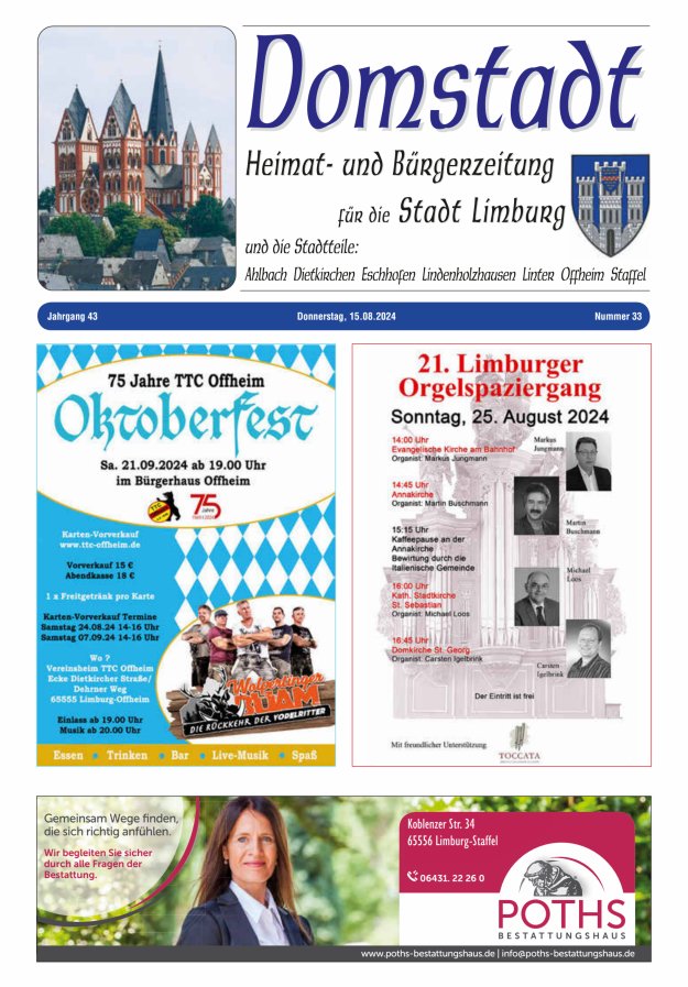 Domstadt - Heimat- und Bürgerzeitung für die Stadt Limburg Titelblatt 33/2024