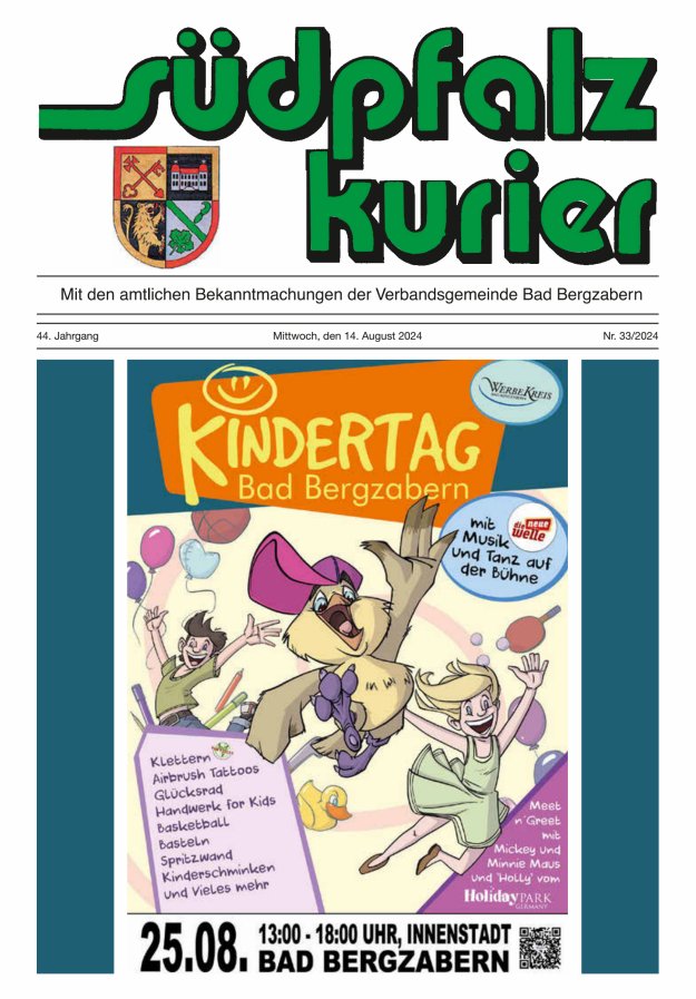 Südpfalz Kurier - VG Bad Bergzabern Titelblatt 33/2024
