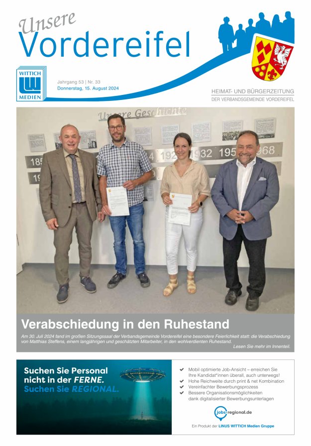 Mitteilungsblatt Vordereifel - Heimat- u Bürgerzeitung der VG Vordereifel Titelblatt 33/2024