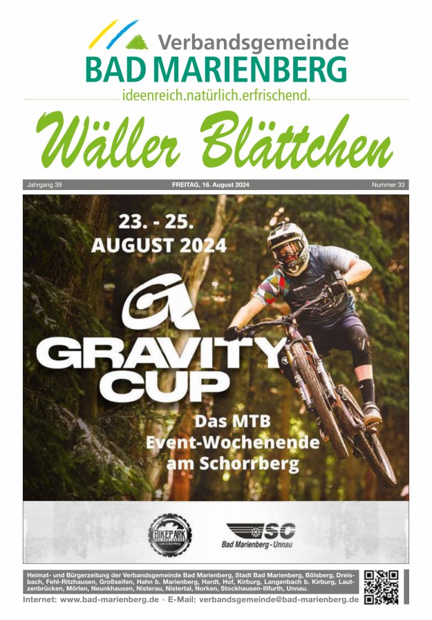 Wäller Blättchen - Verbandsgemeinde Bad Marienberg Titelblatt 33/2024