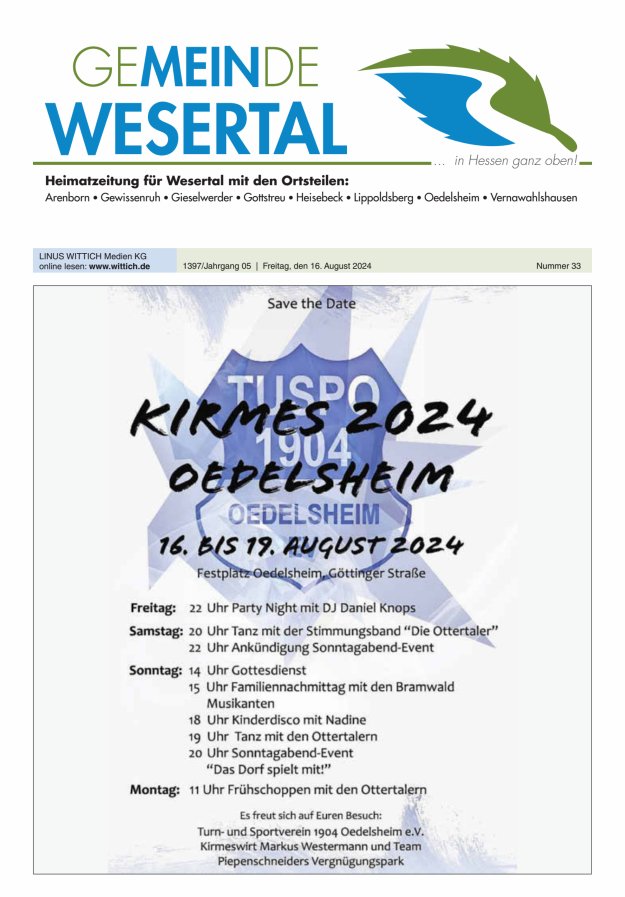 Wesertal Titelblatt 33/2024